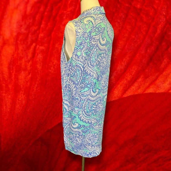 Cynthia Rowley 100% Linen Collared Sleeveless Pullover Dress in Mint Paisley 8 - Picture 6 of 12